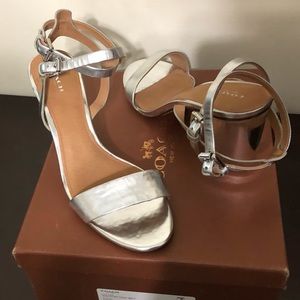 New Coach Silver Pascal Sandal Heel 10
